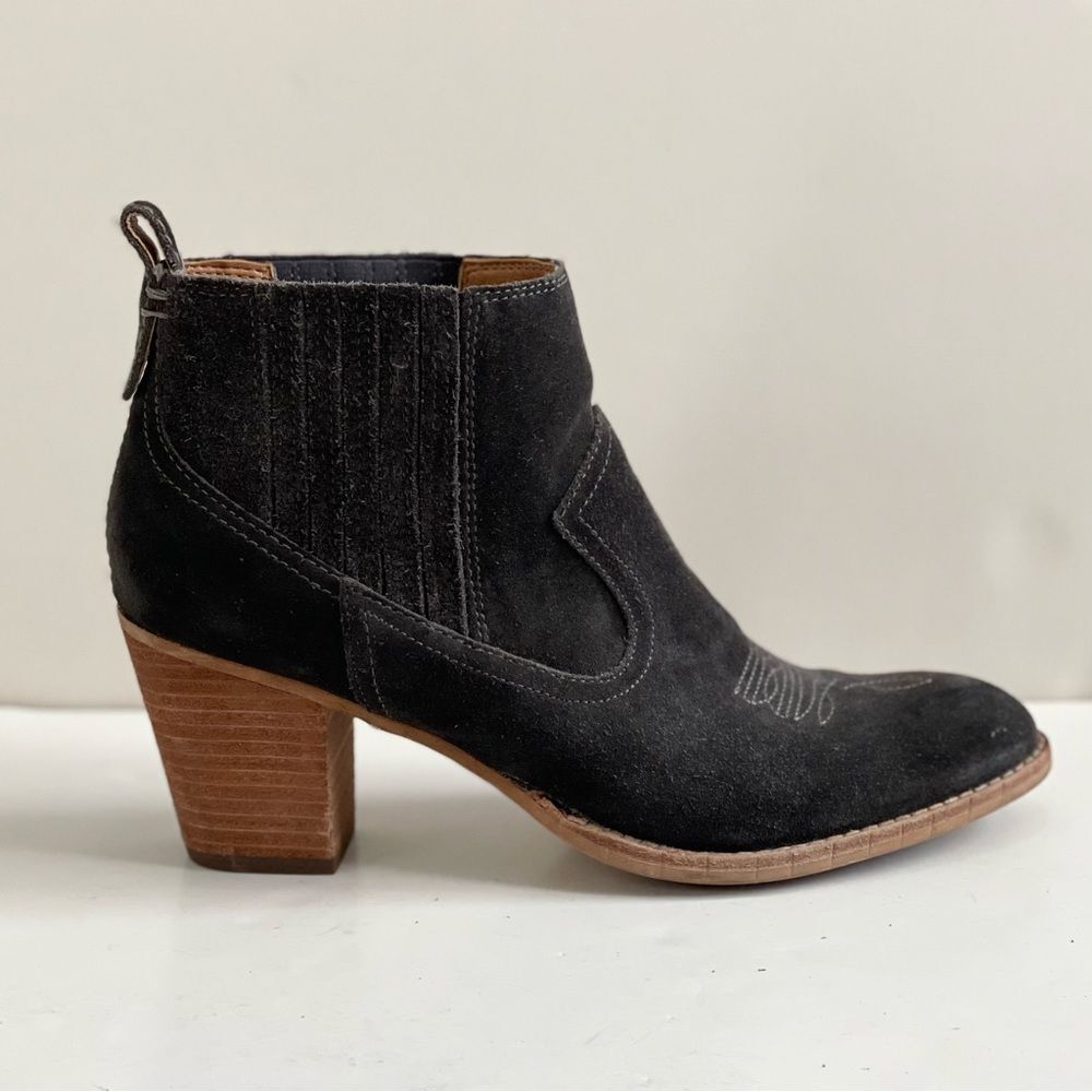 Dolce Vita Jones Suede Booties 8.5 Western Stitched Bohemian Neutral Casual Grey - Picture 4 of 12